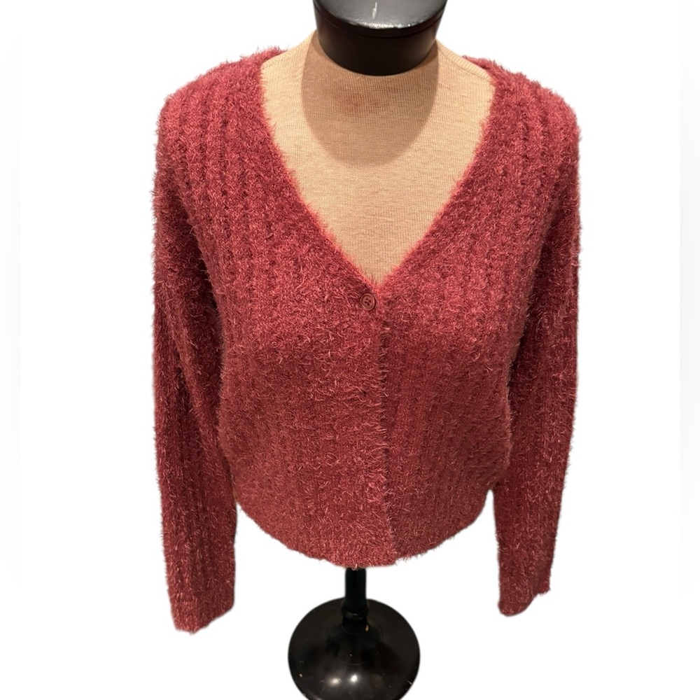Thereabouts fuzzy Rose Pink sweater cardigan XL NWT